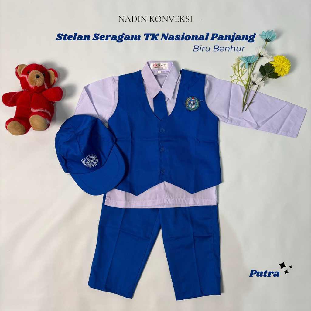 STELAN SERAGAM BAJU TK NASIONAL PANJANG - BIRU BENHUR #391 PUTRA