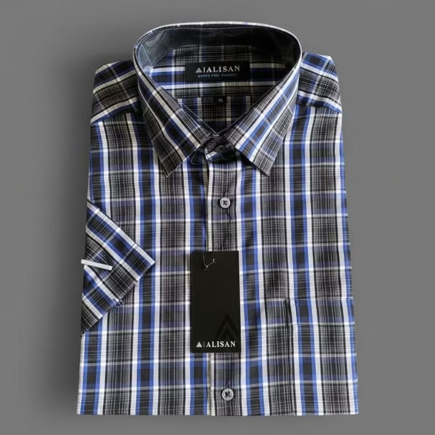 Kemeja Motif Alisan Lengan Pendek Size 16 16.5 17 / Kemeja Pria Alisan Lengan Panjang