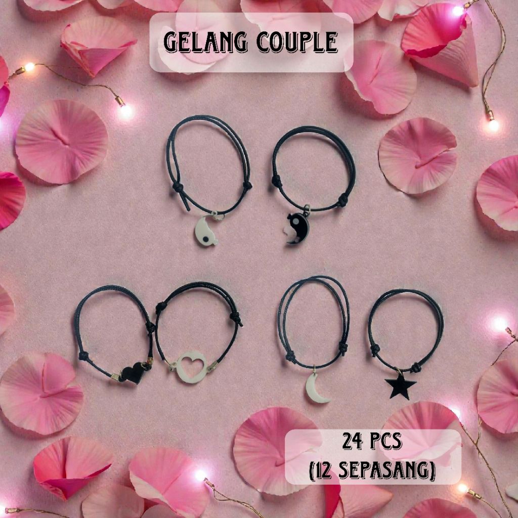 24 pcs (sepasang)  Gelang couple Korea tali serut gelang couple romantis bulan bintang, love, Yin da