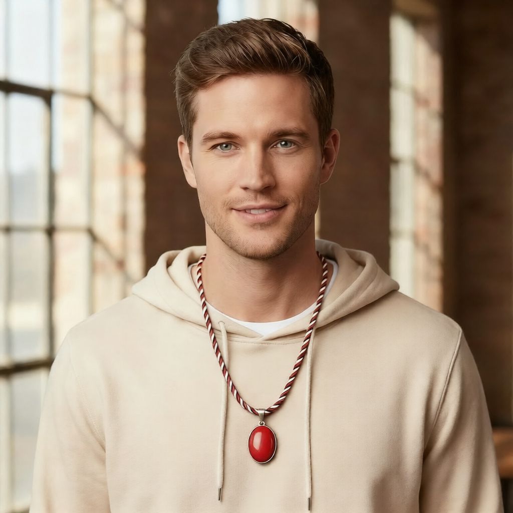 Kalung Tali Tridatu Liontin Batu Akik Marjan 18x13mm Elegan