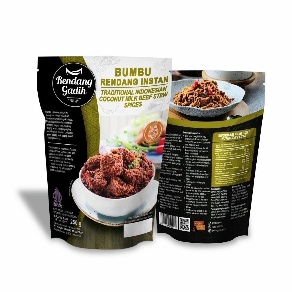 Bumbu Rendang Instan Gadih Asli Minang 250gr Tanpa MSG Halal BPOM Praktis Makanan Siap Saji Asli Min