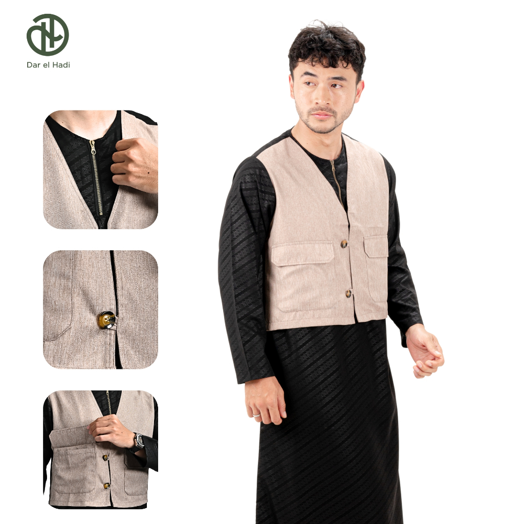 Gamis Muslim Pria Lengan Panjang Motif Batik Embos Dua Layar Jubah Rompi Pria Dewasaa