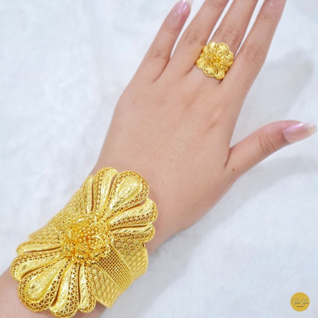HanHan Glamour-(Beli 2 Bonus 1 Random)Gelang Bangle Dubai Super Jumbo Warna 24k Set Cincin Kualitas 