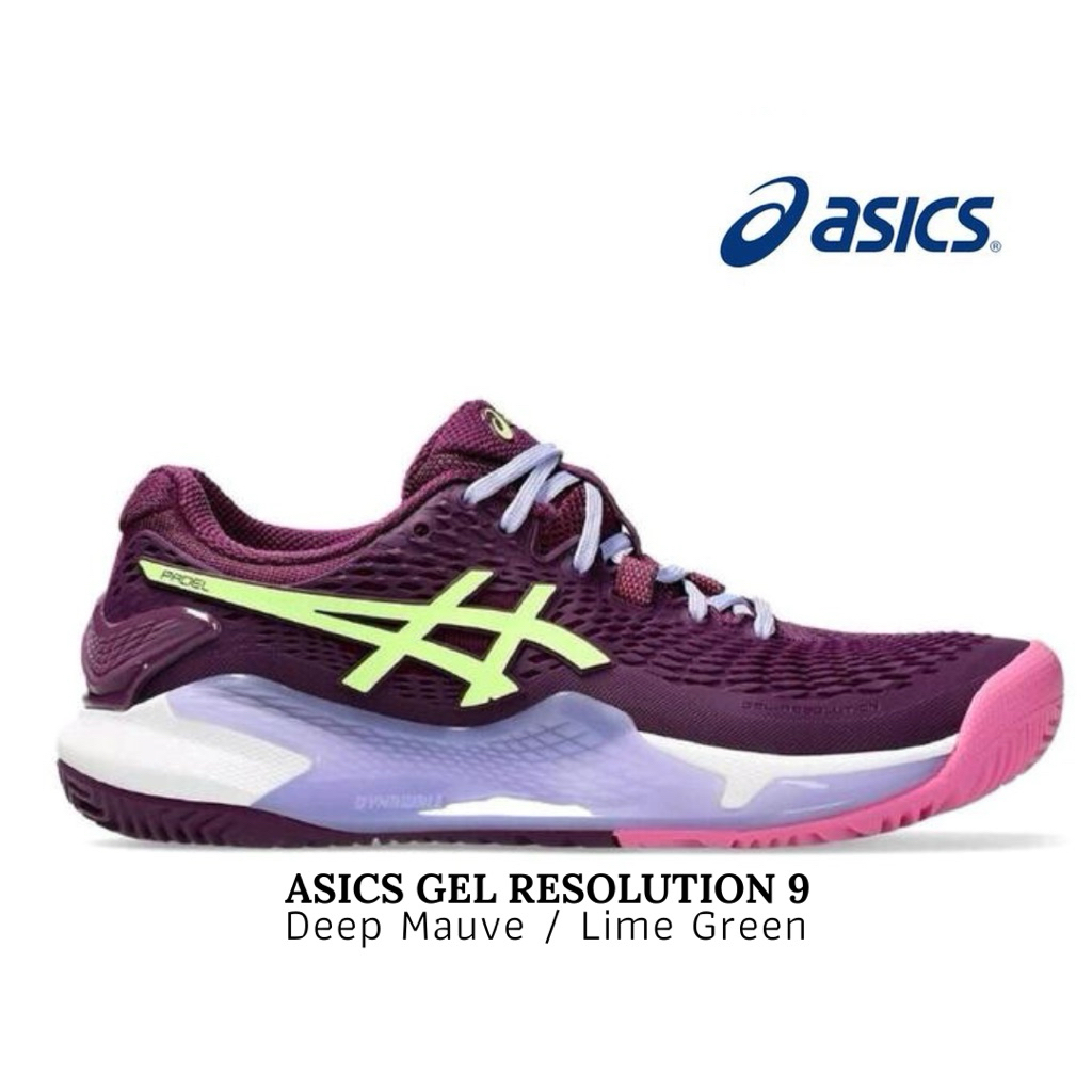 Sepatu Tenis Padel Wanita Asics Gel Resolution 9 Deep Mauve / Lime Green