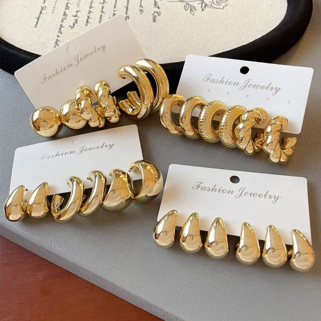 Anting Hoop 3 Pasang/Anting Bulat Korea Fashion/Anting Hijab