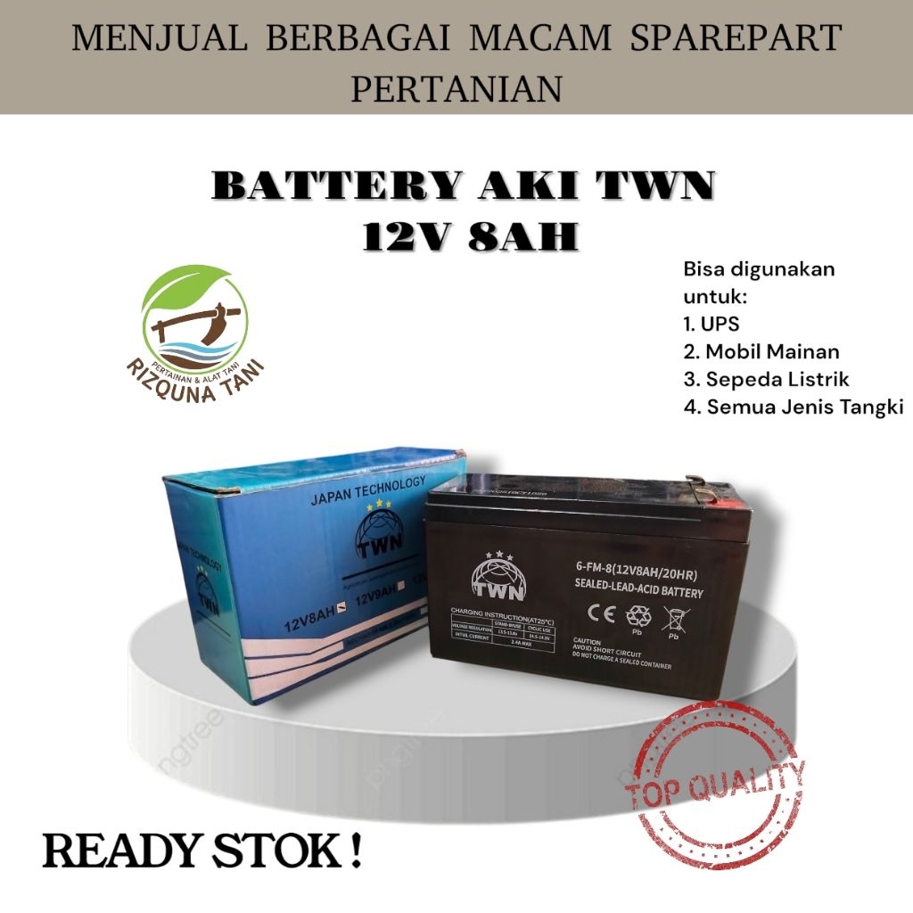 AKI  BATTERY TWN HITAM 12V 8AH / AKI TWN ORIGINAL / AKI SPAREPART / AKI UPS/ AKI MOBIL MAINAN/ AKI P