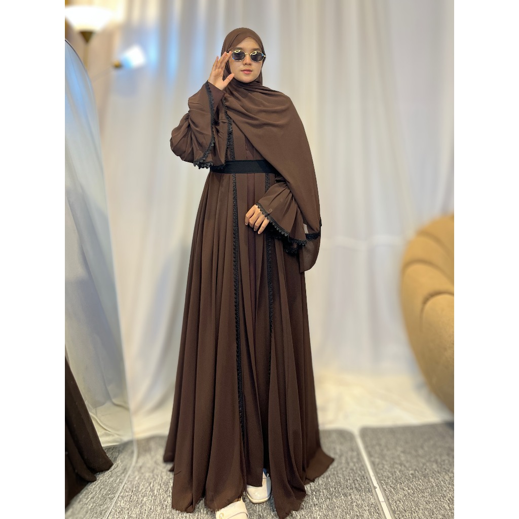 NAVEEA ABAYA MAHOGANY By Ka Syasya Outer Gamis Muslim Syari Simple Mewah Remaja Elegant Lebaran Abay