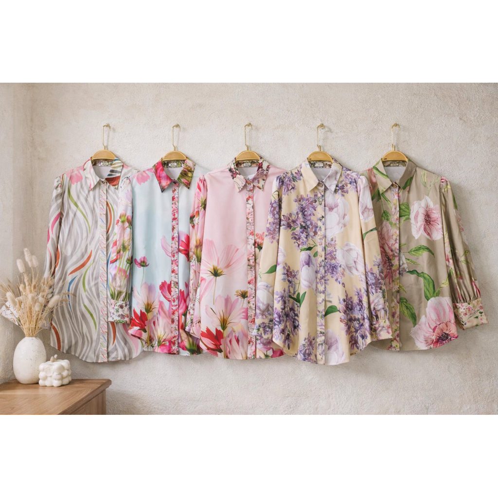 Adisa Official Baju Kemeja Atasan Full Printing Venezia Wanita Lengan Panjang Bahan Silk Tebal