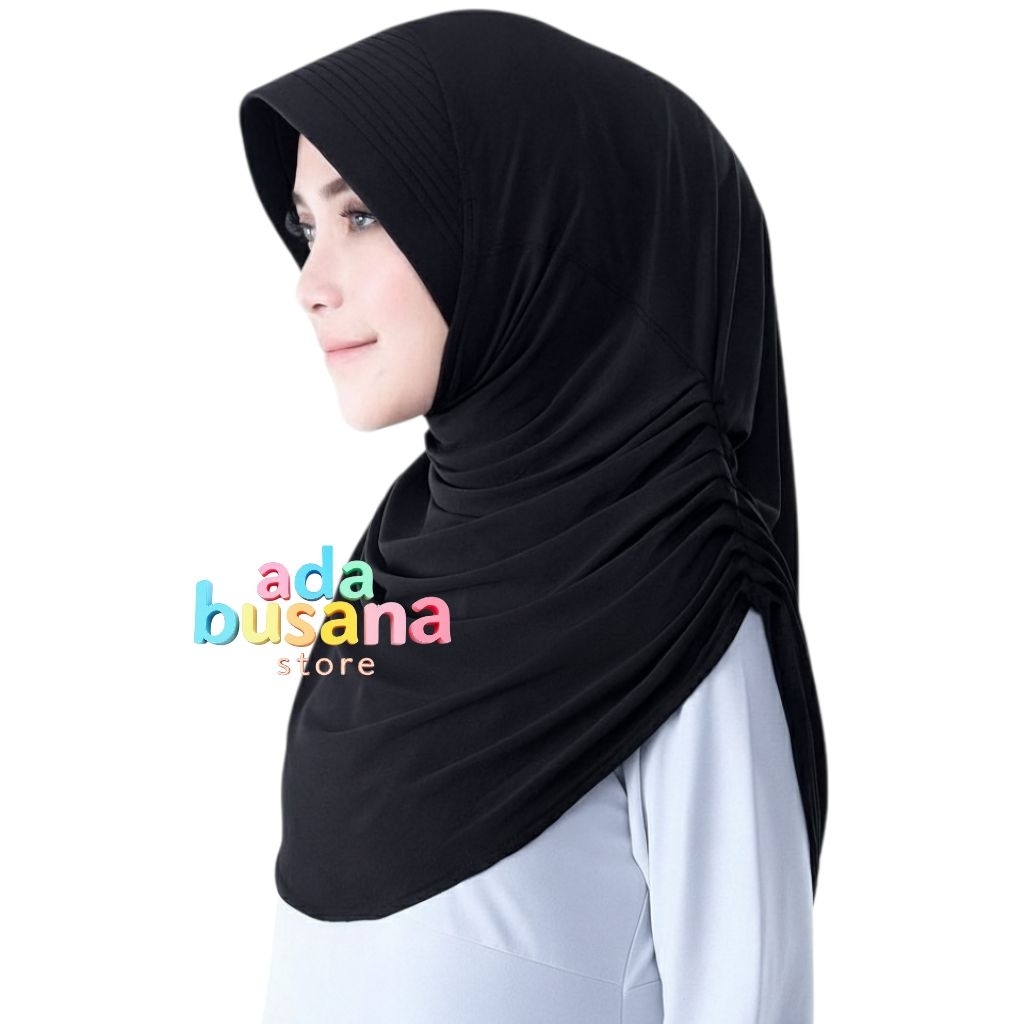 Bergo Instan Jilbab Model Lipatan Ruffle Rempel Bahu Kerut Samping Jersey Korea Kerudung Nyaman Berk