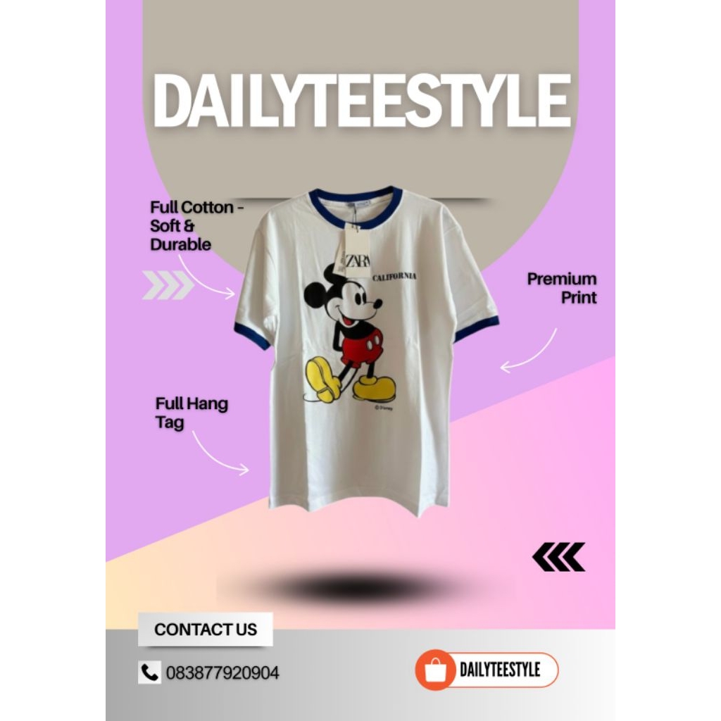 Z4RA MICKEY MOUSE OVERSIZE T SHIRT | 100% Katun Combed | Kaos Laki Laki Perempuan Unisex