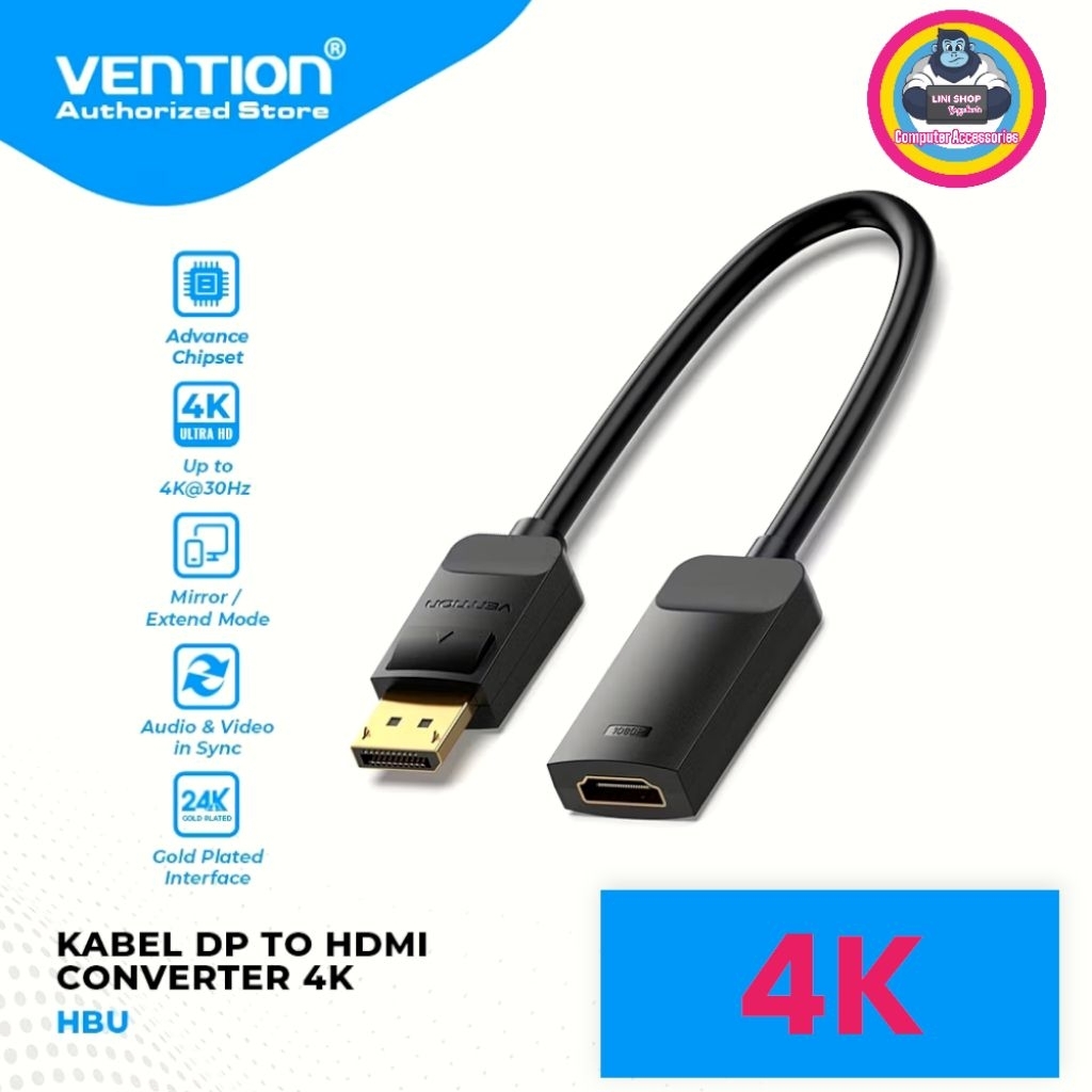 Vention Kabel Dp to HDMI - converter display port to hdmi female