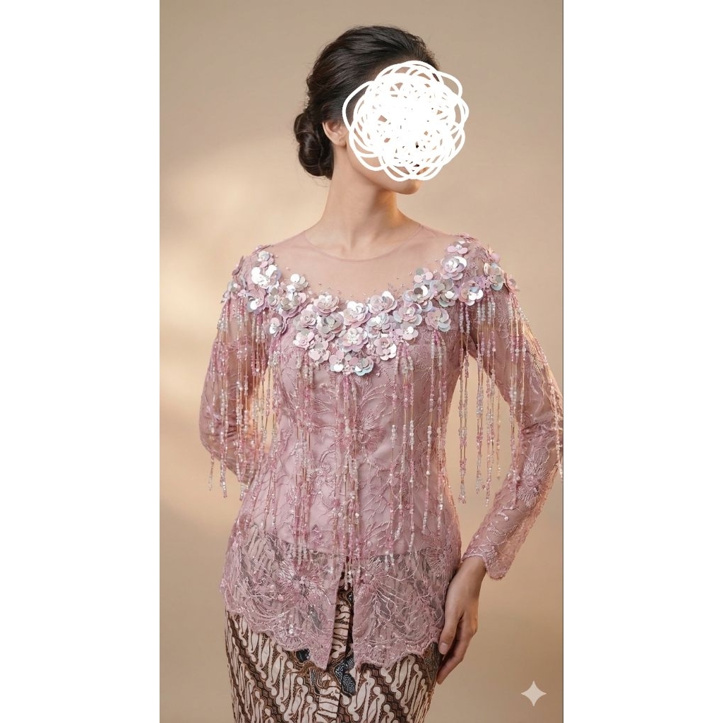 payet bunga 3d juntai leher kebaya