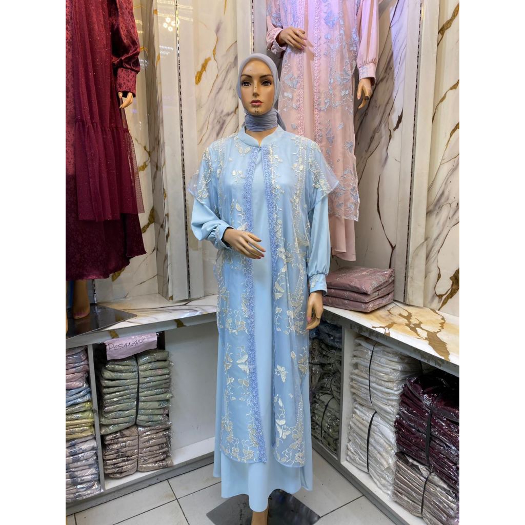 Gamis Outer Brokat Mutiara Terbaru - Dress Muslimah Pesta High Quality - Gamis Syari Kondangan Canti