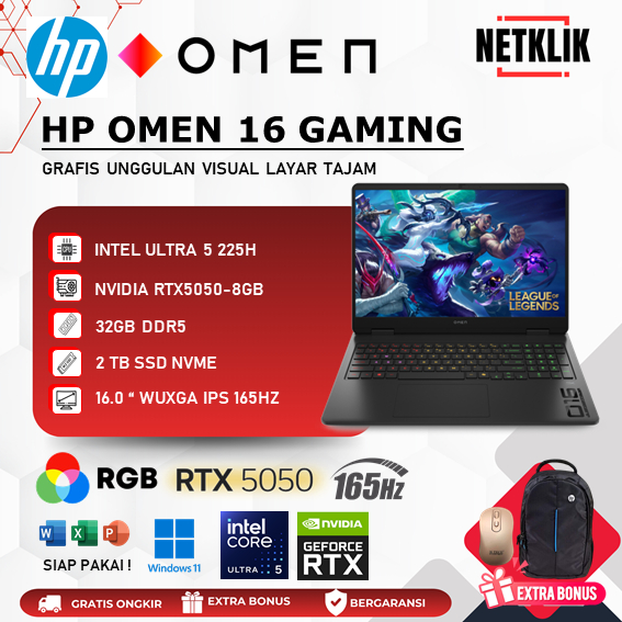 Laptop HP OMEN 16 Ultra 5 225H Nvidia RTX5050 32GB 2TB IPS 165HZ RGB WIN11