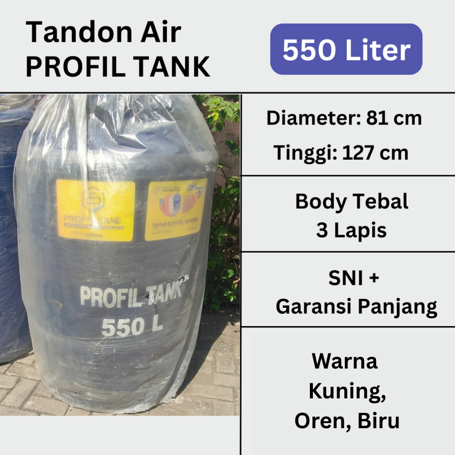 Tandon Tangki Toren Air Profil Tank 500 Liter 550 Liter Kuat Dinding Tebal Berkualitas Awet Tahan La