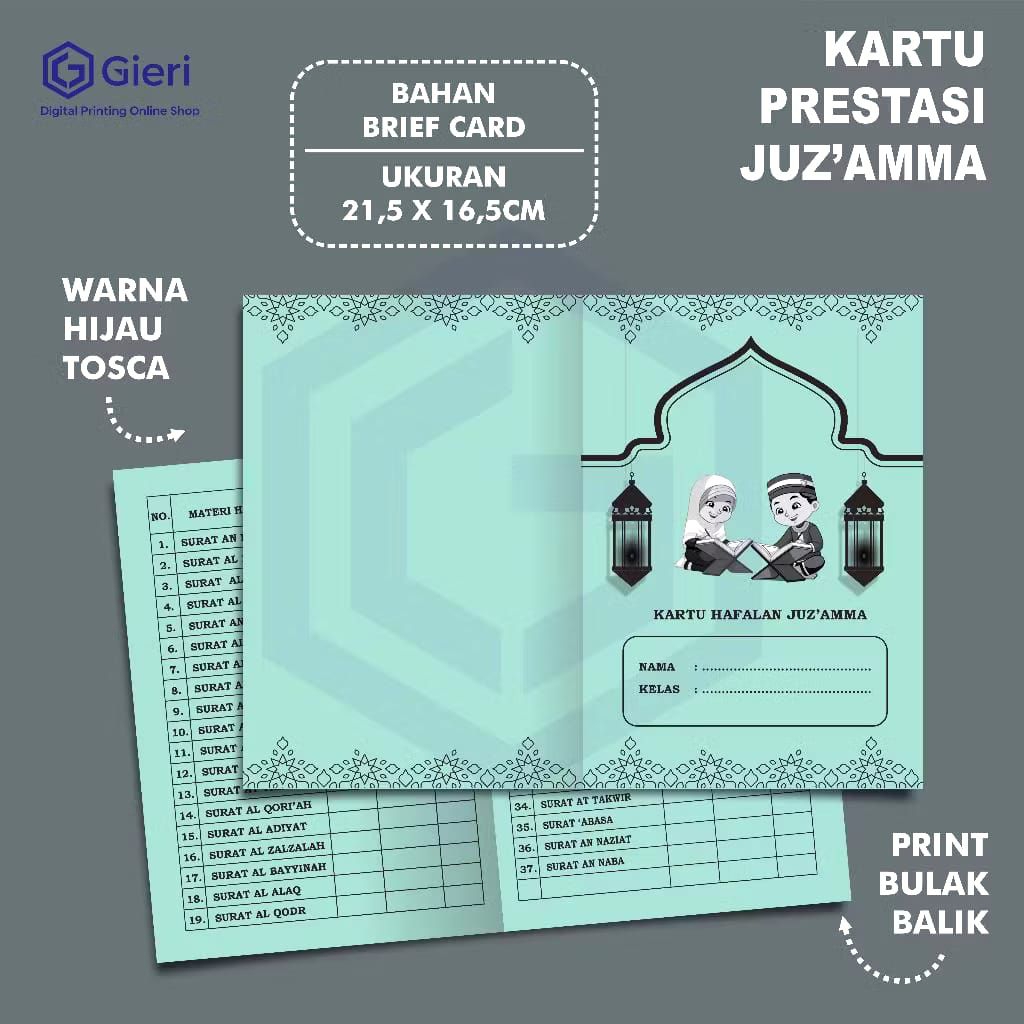 KARTU HAFALAN / PRESTASI JUZ AMMA  MURAH KARTU KITA