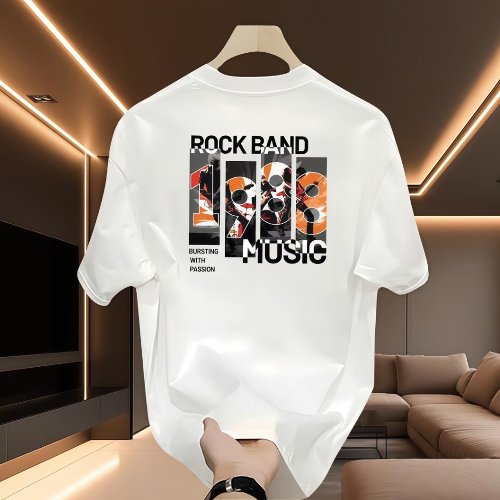 (COD)   Kaos Pria Trendy Motif Rock Band | Ready Stock Hitam & Putih