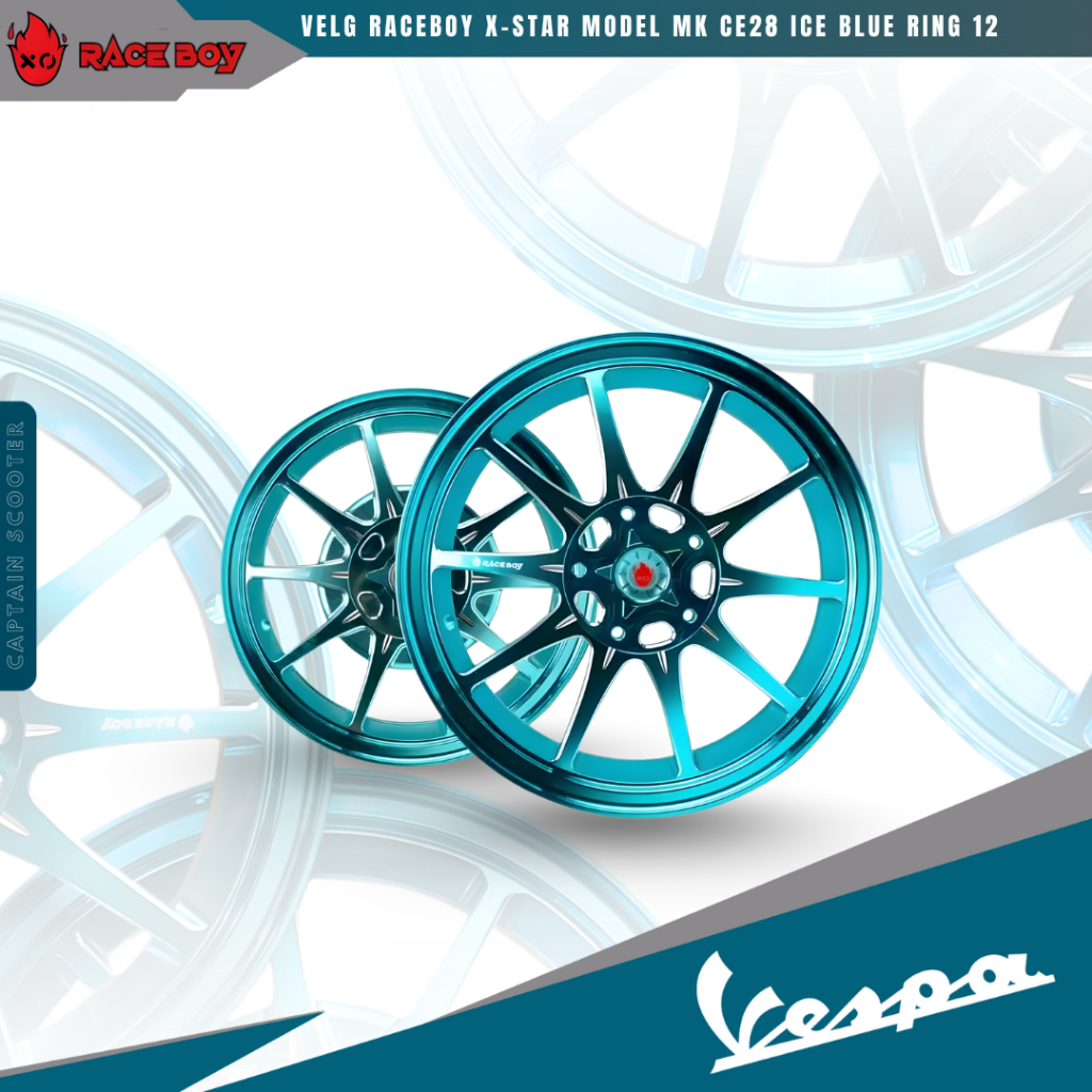 VELG RACEBOY X-STAR RACE BOY Model MK CE28 ICE BLUE FulL CnC Vespa Sprint Primavera LX S Ring12