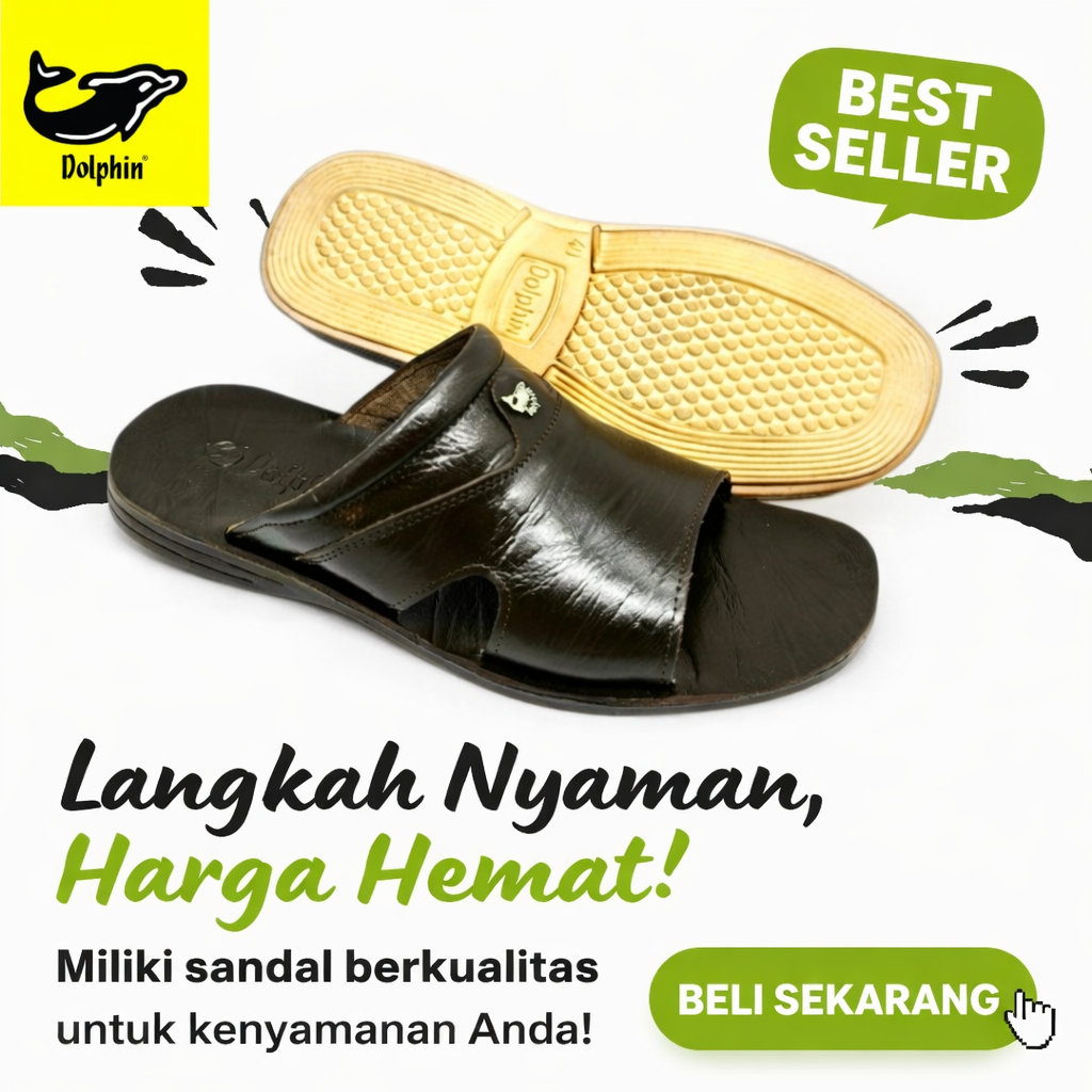 Dolphin Ban1 Sandal Slide Pria Kulit Asli Classic Series / Sandal Dolphin Pria Original