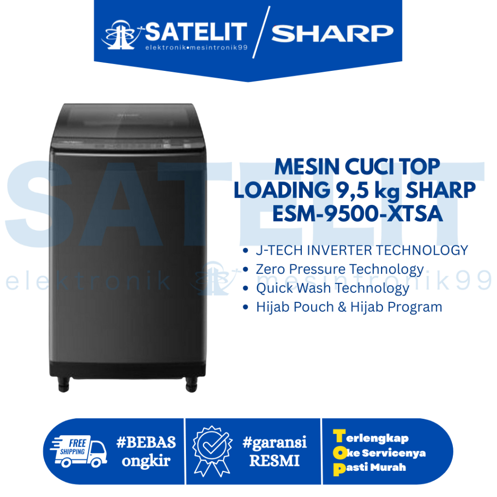 SHARP Mesin Cuci Top Loading 9,5 Kg ESM-9500-XTSA | Hemat Listrik & Air | Cuci Bersih Maksimal