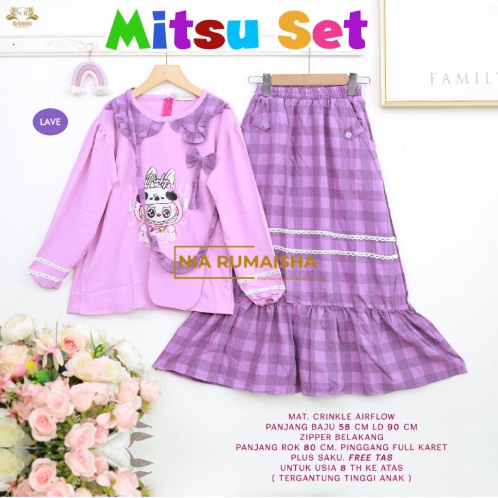 Set Rok Anak MITSU  SET crinkle airflow mix tas 8 Tahun