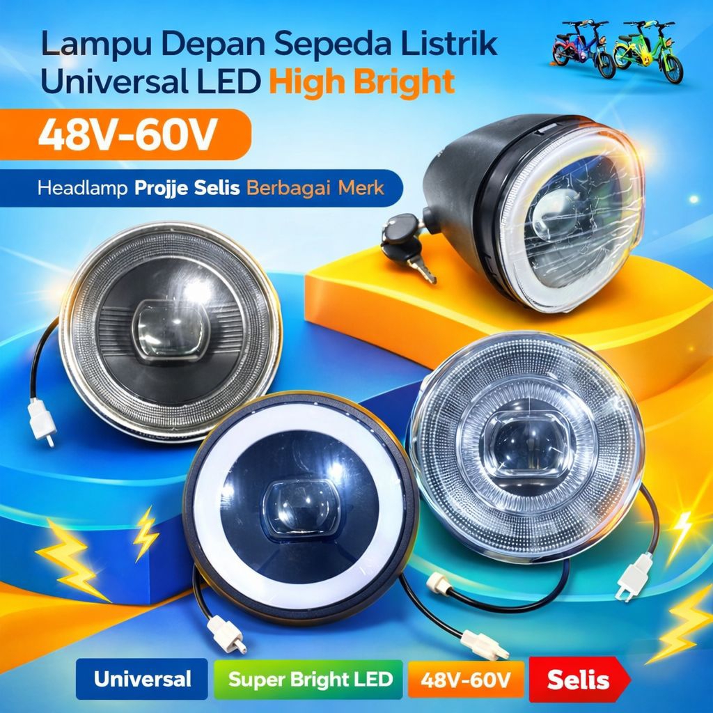 Lampu Depan Sepeda Listrik Universal LED High Bright 48V-60V Semua Merk - Headlamp Selis Exotic Uwin