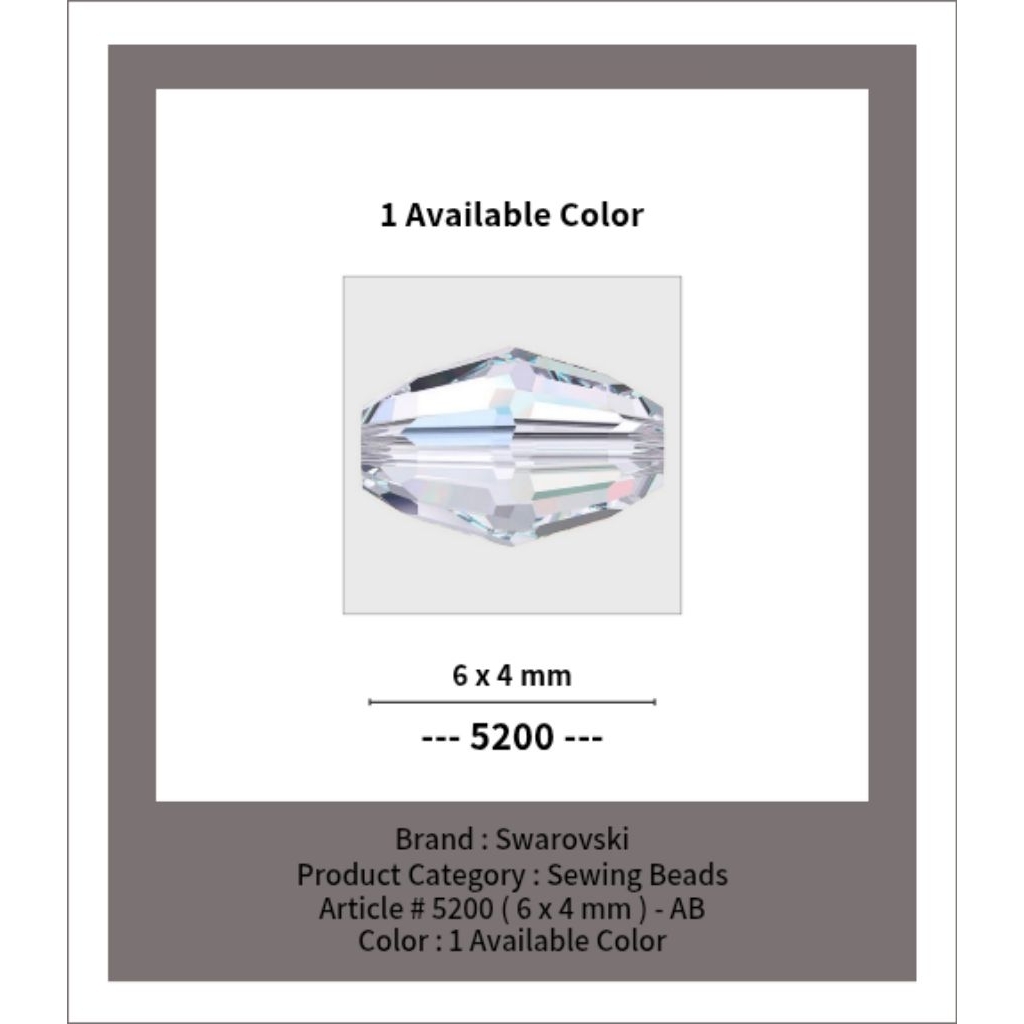 SWAROVSKI™ - Crystal Beads - Article # 5200 - 6 x 4 MM - AB - Swarovski Crystal - Kristal Swarovski 