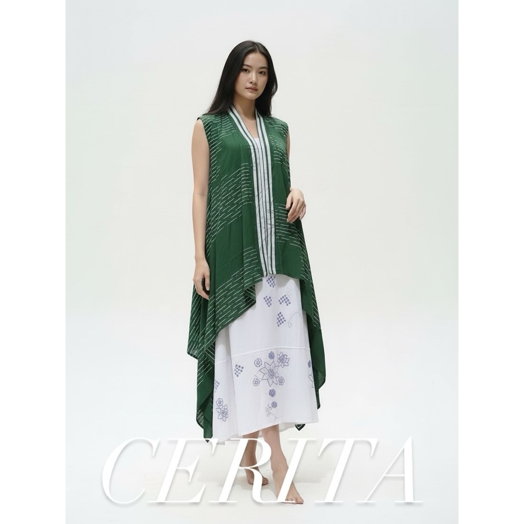 Long Outer Vest Rompi Asimetris Batik Wanita Modern Tanpa Lengan Bahan Rayon Premium Cap Handmade So