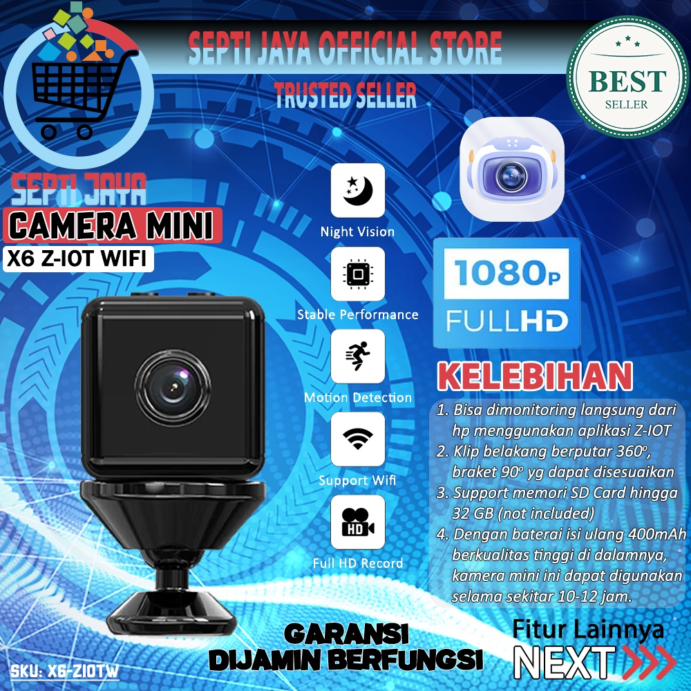 X6-ZIOTW Kamera Mini Wifi X6 HD 1080P Spycam Pengintai tersembunyi Pemantauan Jarak Jauh App Z-IOT