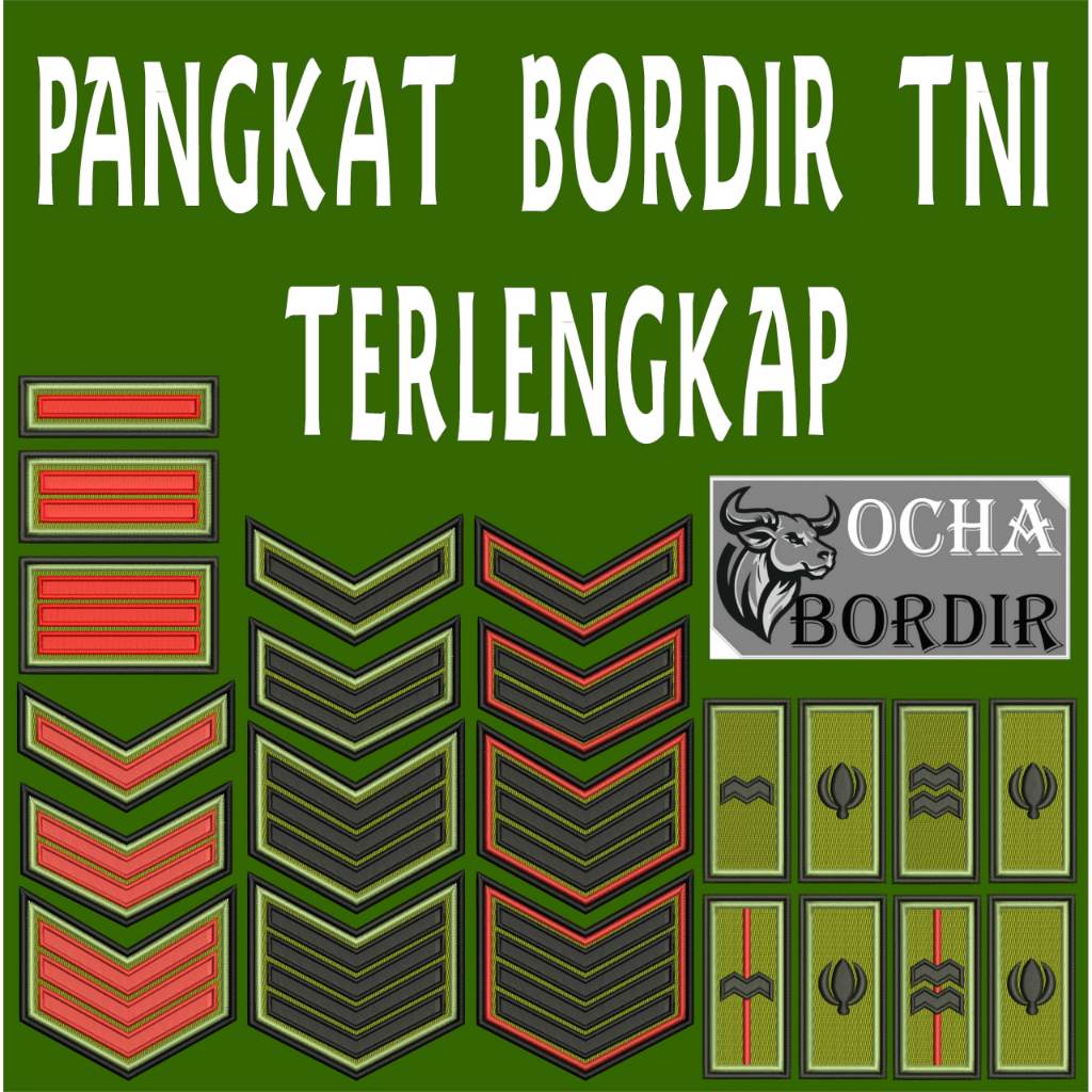 100161 PANGKAT TNI BORDIR  BAHAN KAIN PDL MATRA DARAT  EMBROIDERY TERLENGKAP OCHA BORDIR