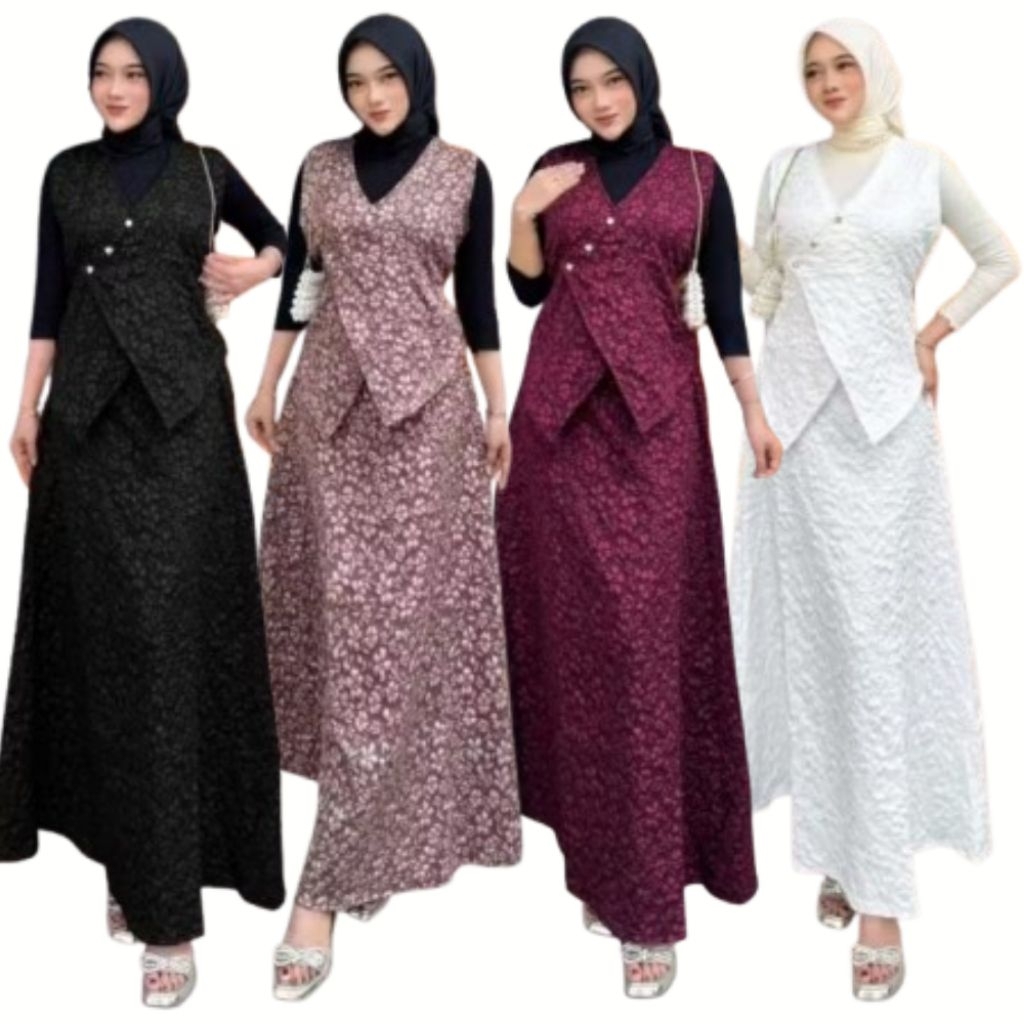 Renny Dress Muslimah Pesta Lebaran  Gamis Kondangan Setelan Rok Outer Furuko Premium Ld 110 Size XL