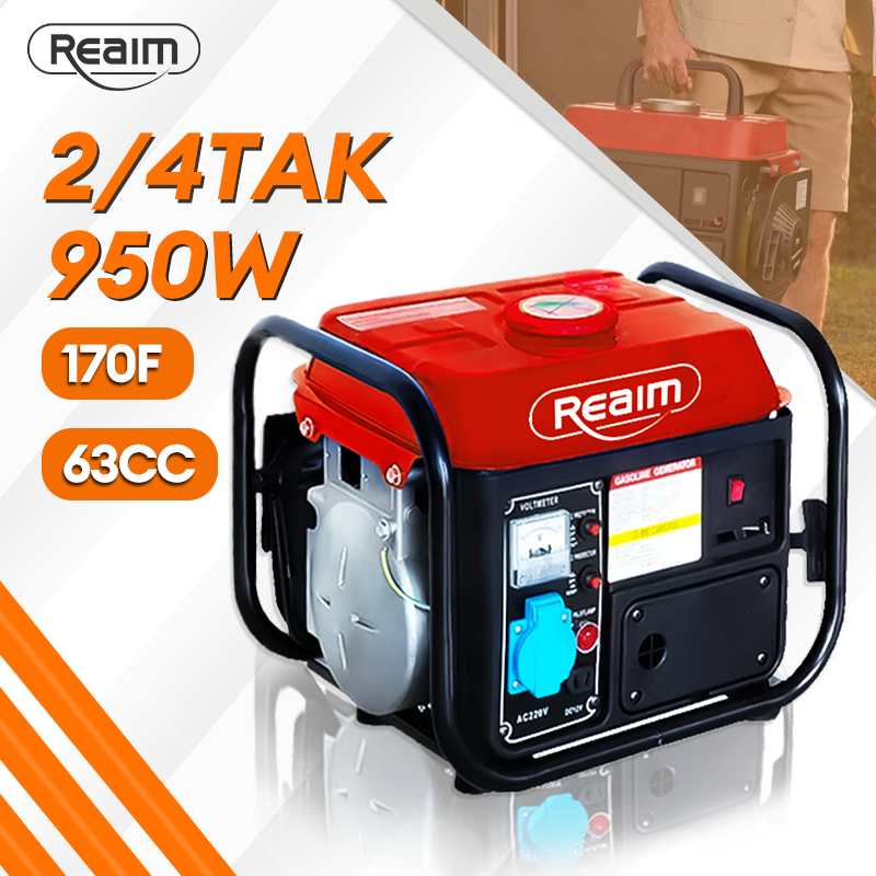 REAIM Mesin Genset Portable Pembangkit Listrik AVR 950Watt 63CC Genset Portable Genset Mini Portable