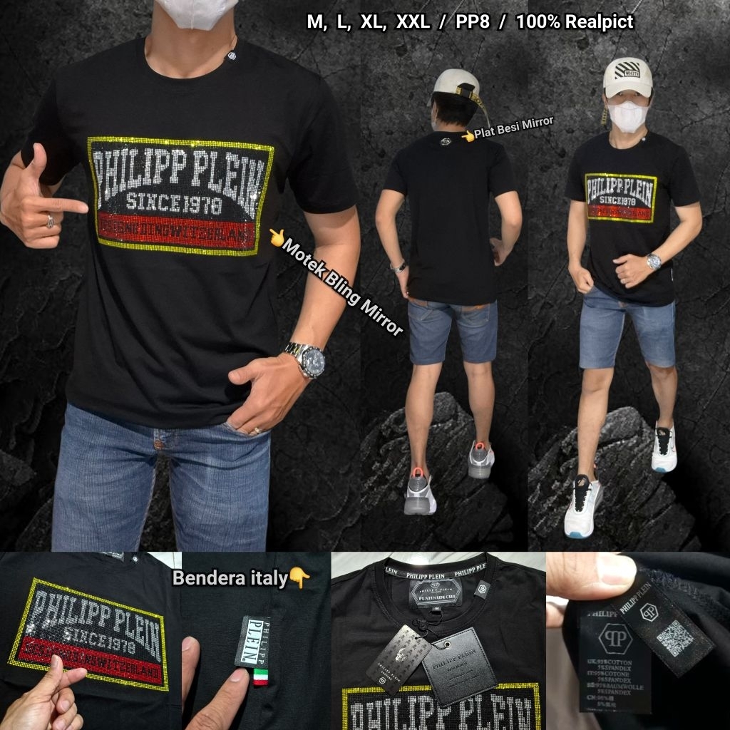 NEW KAOS PRIA BAJU COWOK KAOS UNISEX PP3303 KAOS PHILLIP PLEIN MIRROR IMPORT (MOTIF ASLI SESUAI FOTO