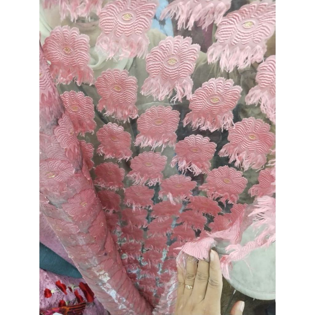 BAHAN KAIN/ORGANZA PRINTING/BORDIR MOTIF/ORGANZA BUNGA/MOTIF KEMBANG TIMBUL