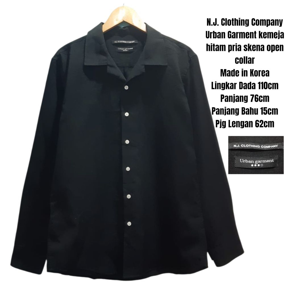 N.J. Clothing Company Urban Garment kemeja hitam pria skena open collar