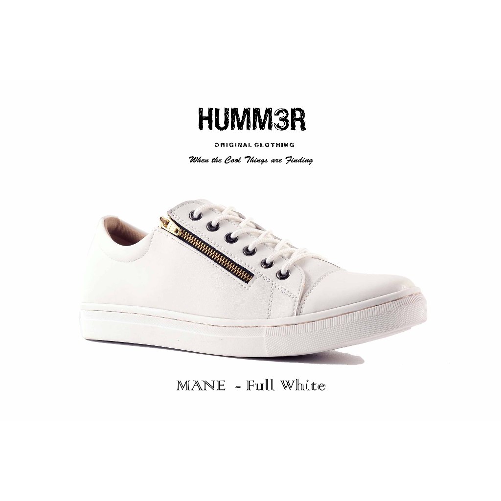 sepatu putih pria kasual sneakers jeans tali zipper humm3r mane Big Size 46