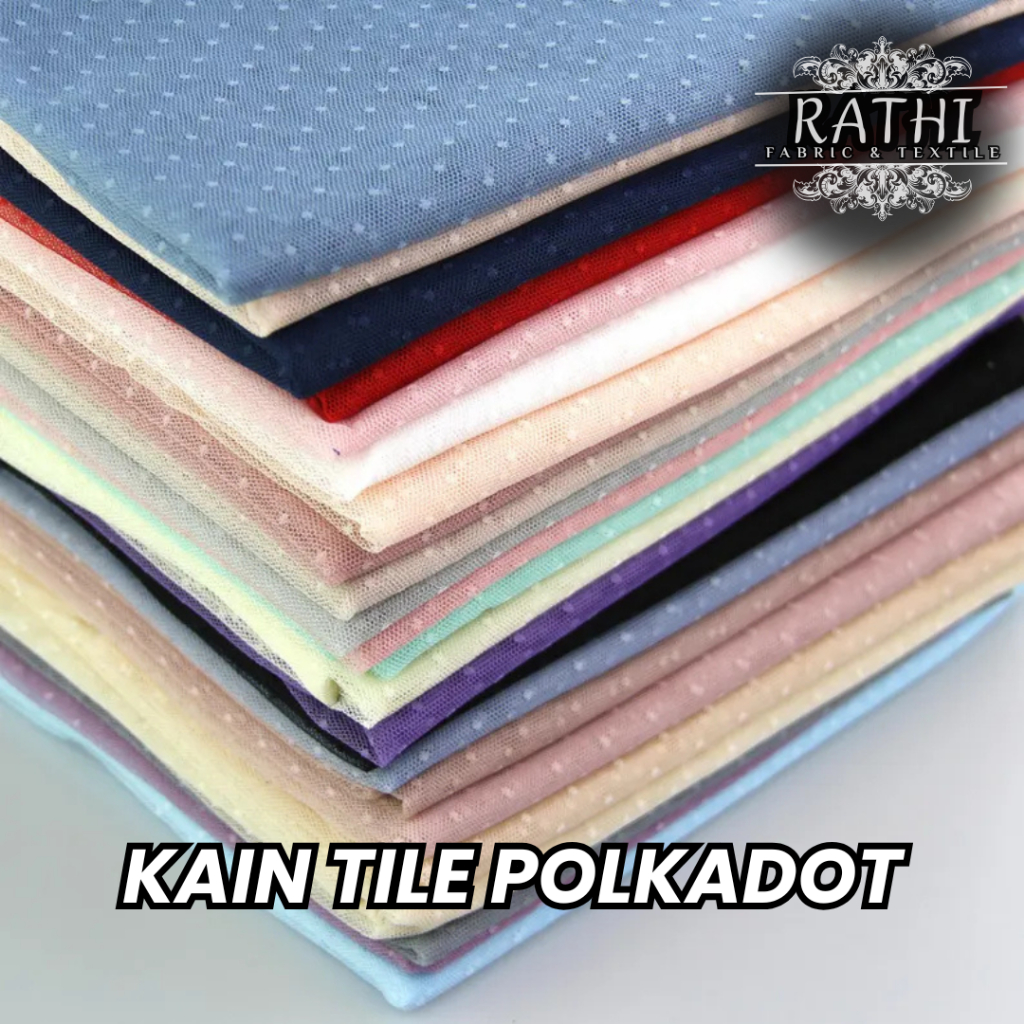 Kain Tile Dot Soft Tulle Polkadot Premium Meteran – Tile Halus untuk Kebaya, Dress & Gaun Pesta