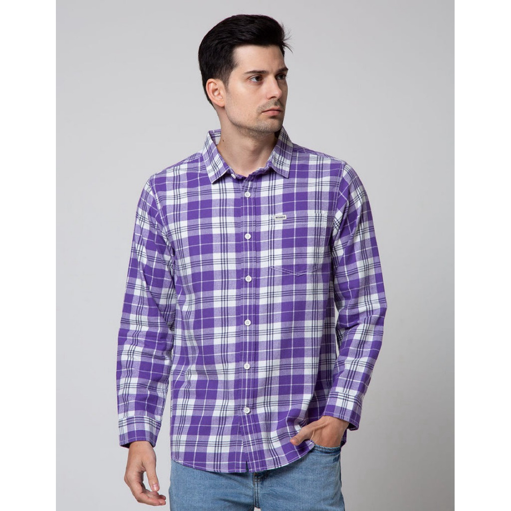 Preloved/New NEVADA Kemeja Pria Lengan Panjang Kotak Ungu Size S