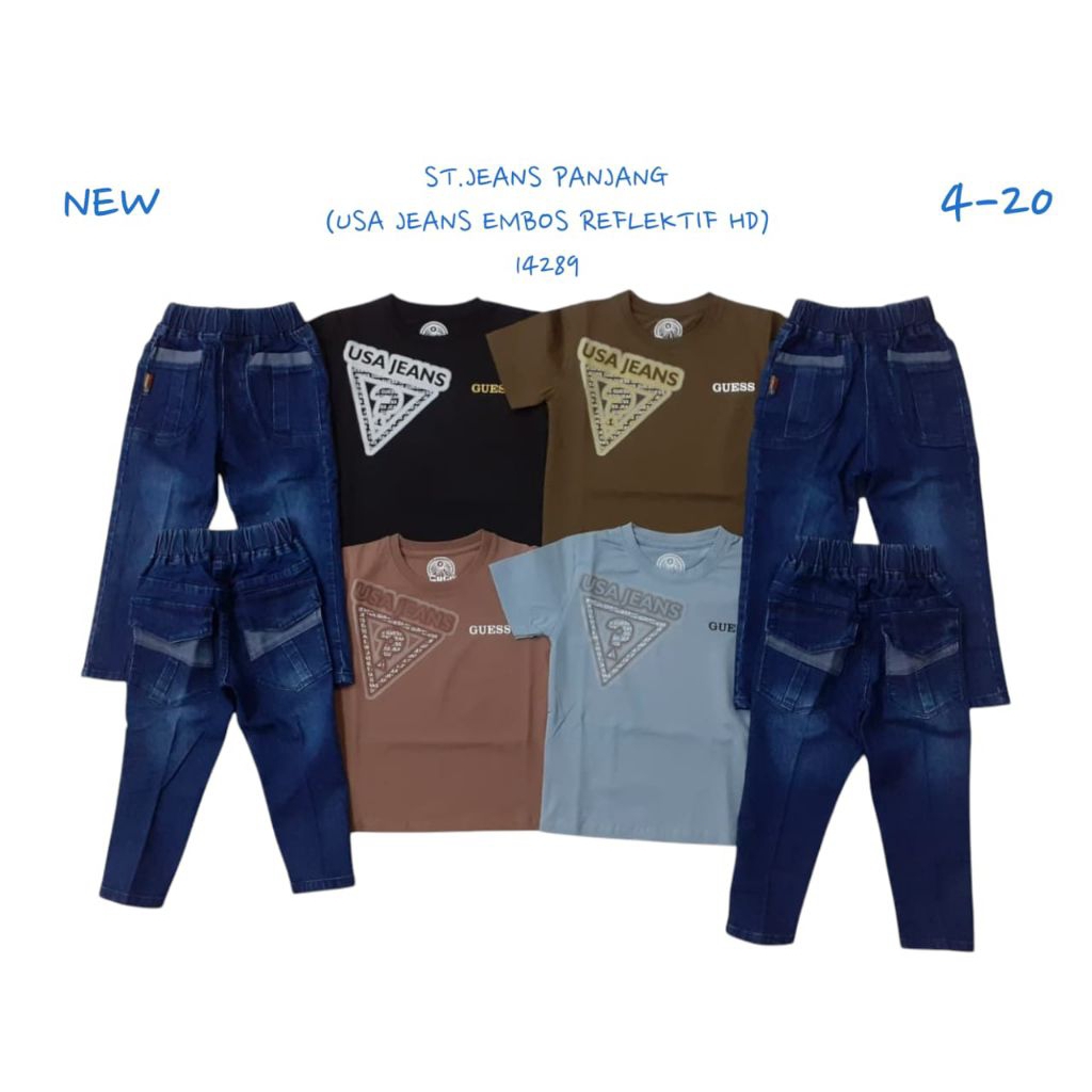 (GUGO) SETELAN ANAK LAKI LAKI TANGAN PENDEK CELANA JEANS/SETELAN GUGO SIZE 4.6.8.10.12.14.16.18.20