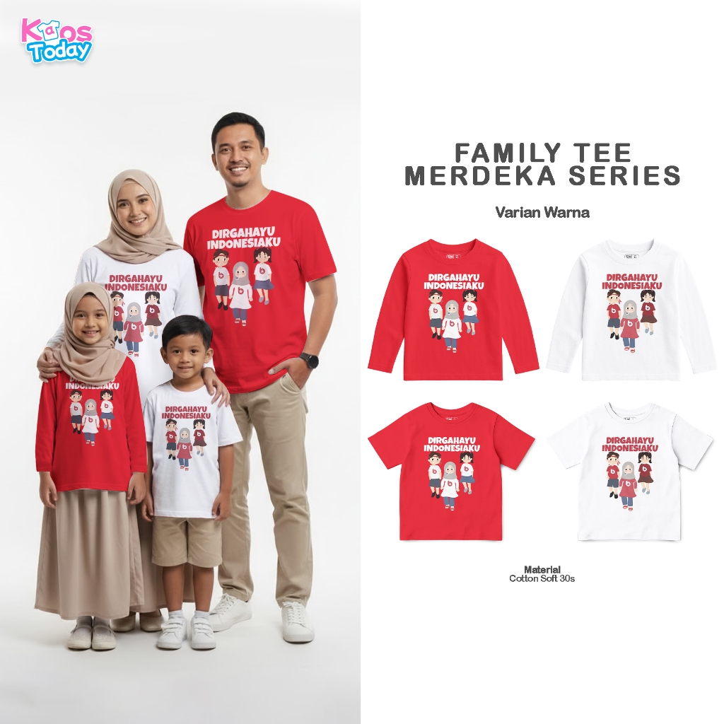 Kaos Couple Family 17 Agustusan Anak Dan Dewasa Motif Balap Kelereng Warna Merah Putih