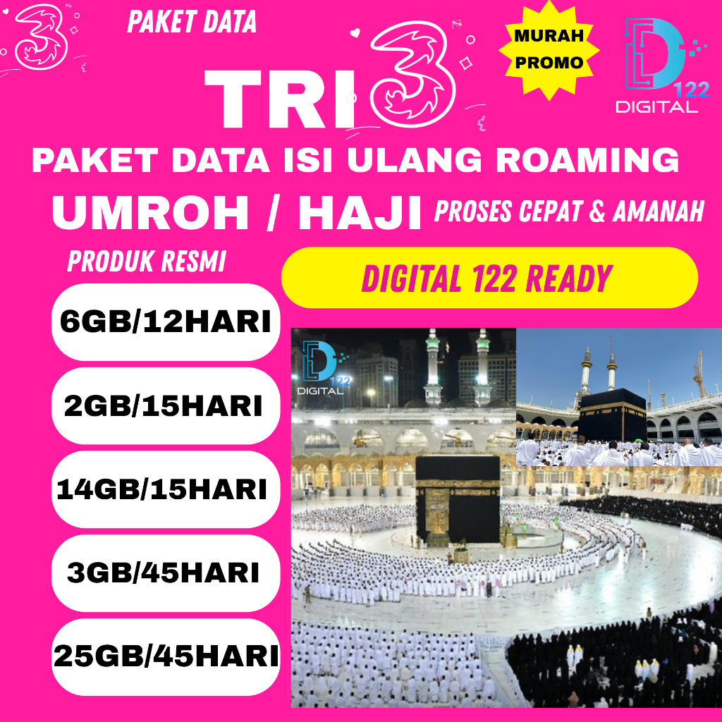 PROMO PAKET DATA TRI ROAMING HAJI & UMROH PROSES CEPAT  & AMANAH