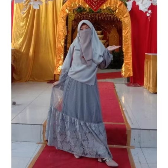 Gamis Brukat PL Abu / Gamis Brukat full furing dalam / Gamis Kondangan / Gamis Pesta brukat / Gamis 