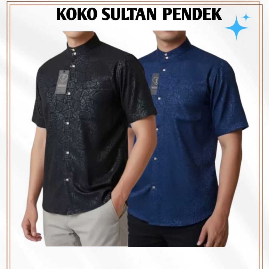 Baju Koko Sultan Pria Lengan Pendek Embos Premium Hitam Putih Navy Coksu S-XXL