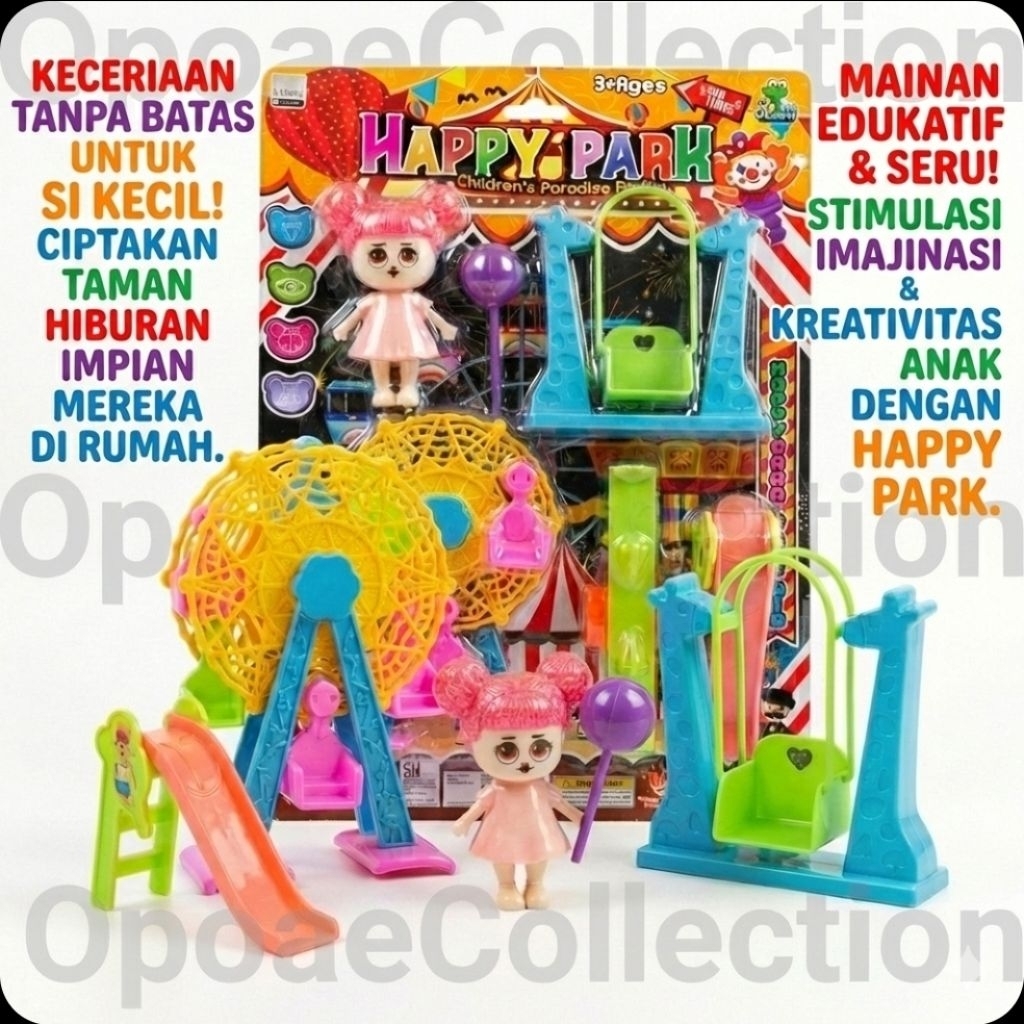 Mainan Anak Happy Park Children's Paradise - Set Boneka dan Wahana Taman Bermain Lengkap (Bianglala,