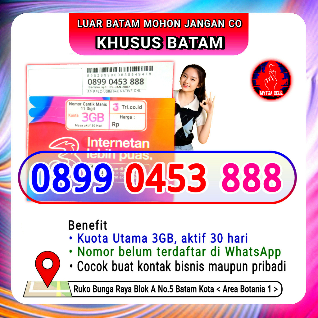 Kartu Tri 11 Digit Nomor Cantik 888 - KHUSUS BATAM