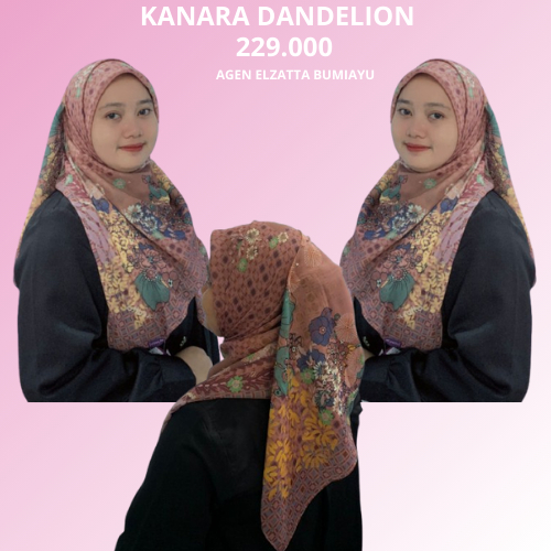Elzatta Jilbab Segiempat Premium Kanara Dandelion Scarf Segiempat Motif Free Box Elzatta