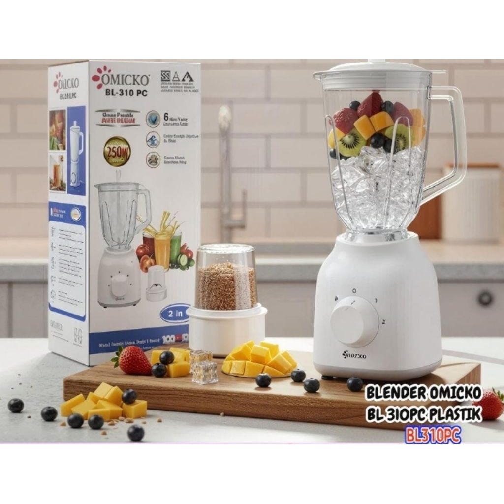 OMICKO Blender BL-310 PC PL 250W dengan 6 Mata Putar dan 2 in 1