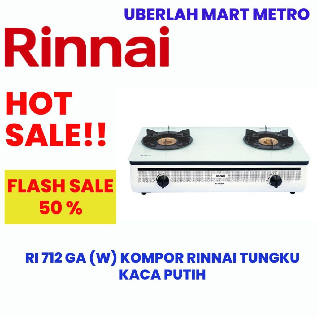 RINNAI KOMPOR KACA 2 TUNGKU PUTIH RI 712 GA (W)