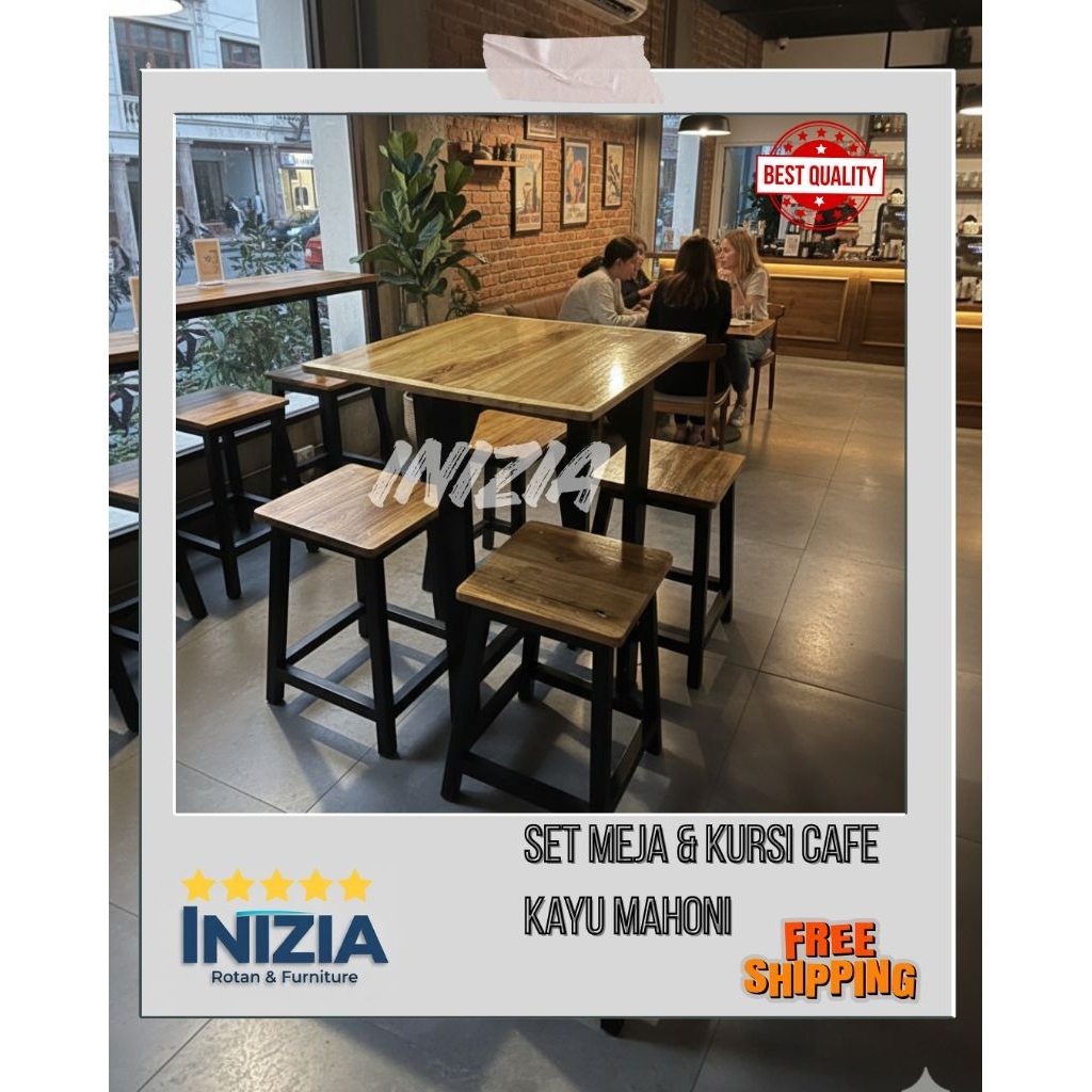 (Ready stok) Set Meja Kursi Cafe kaki hitam 1 meja 4 kursi