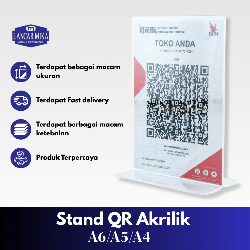 STAND QRIS  AKRILIK TENT HOLDER A6  / QRIS  DISPLAY Acrylic MENU A6/ A5/A4  POTRAIT